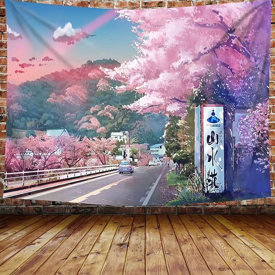 DBLLF Anime Scenery Tapestry Japanese Mountain With Cherry